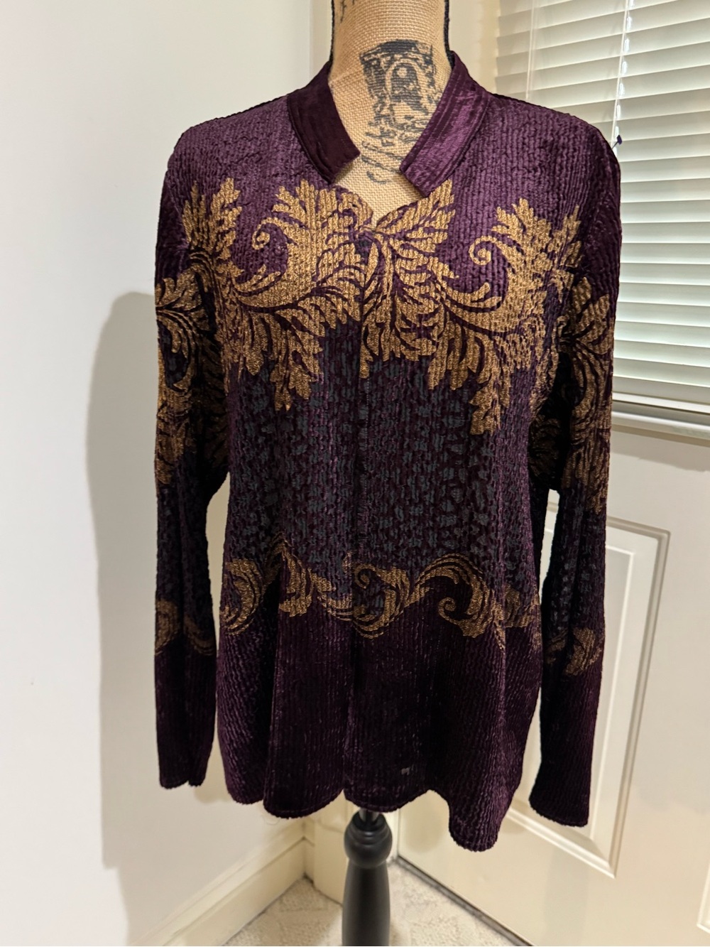 Purple & Gold Decorative cardigan / light jacket - open front - 3 vanity XL